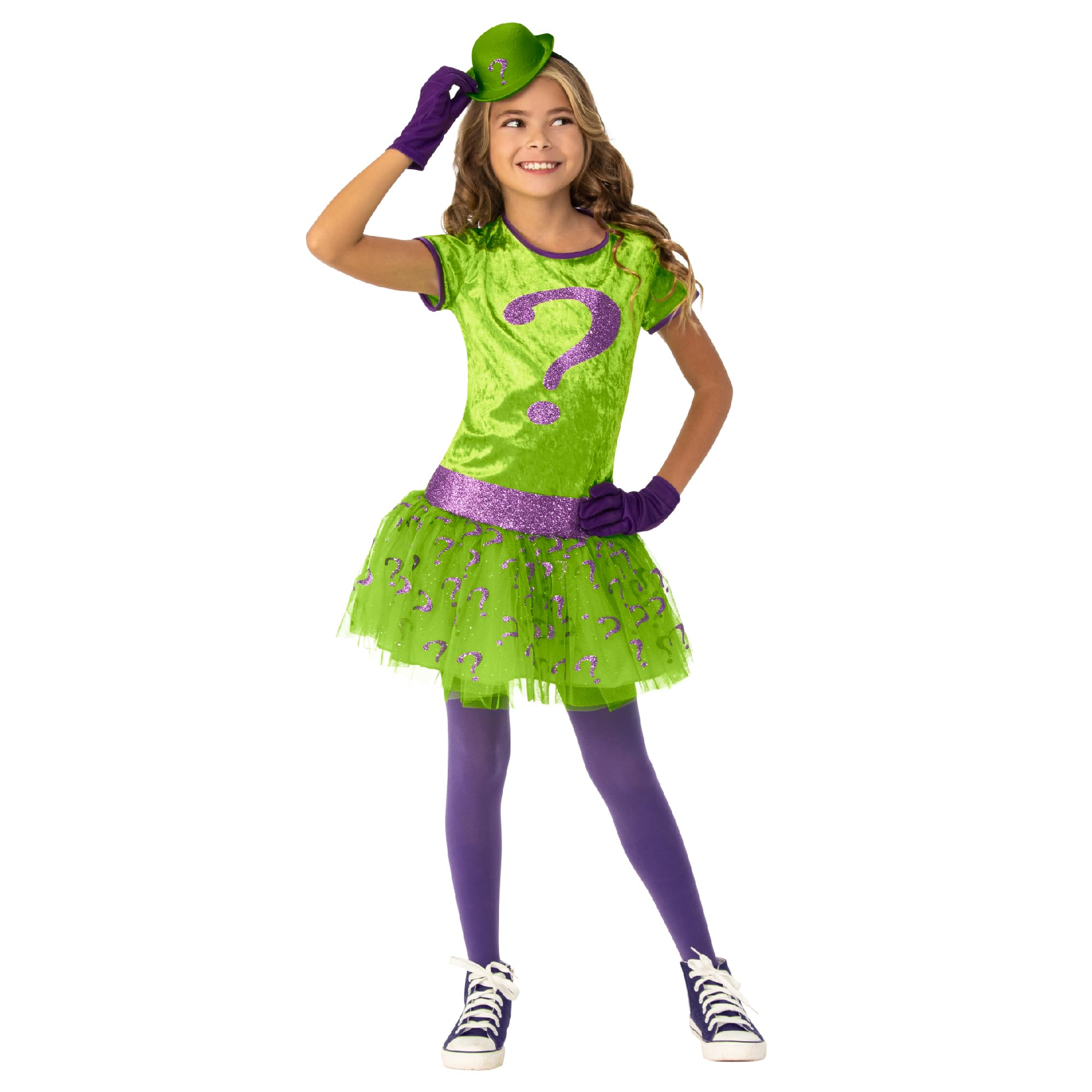 Rubies Girl's Dc Super Villains Riddler Costume Tutu Dress, Shown, Large Halloween