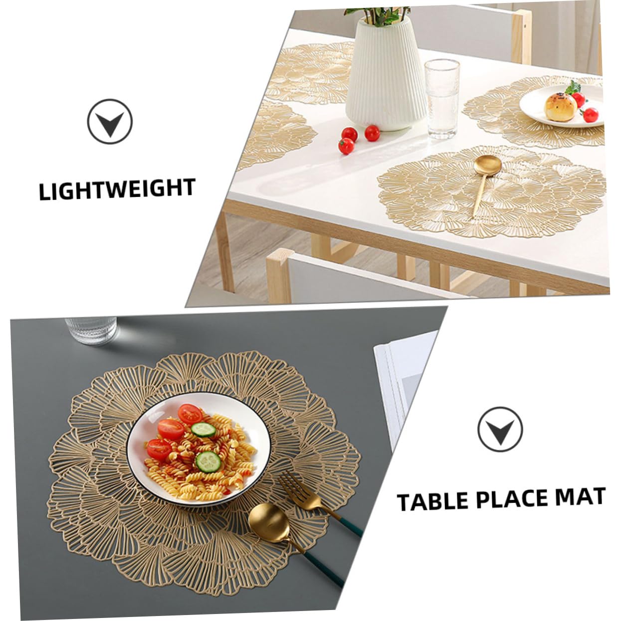 DECHOUS Sets de Table Lavables en PVC Lot de 12 Motif Feuille de Ginkgo Ajouré Protection Thermique pour Table à Manger