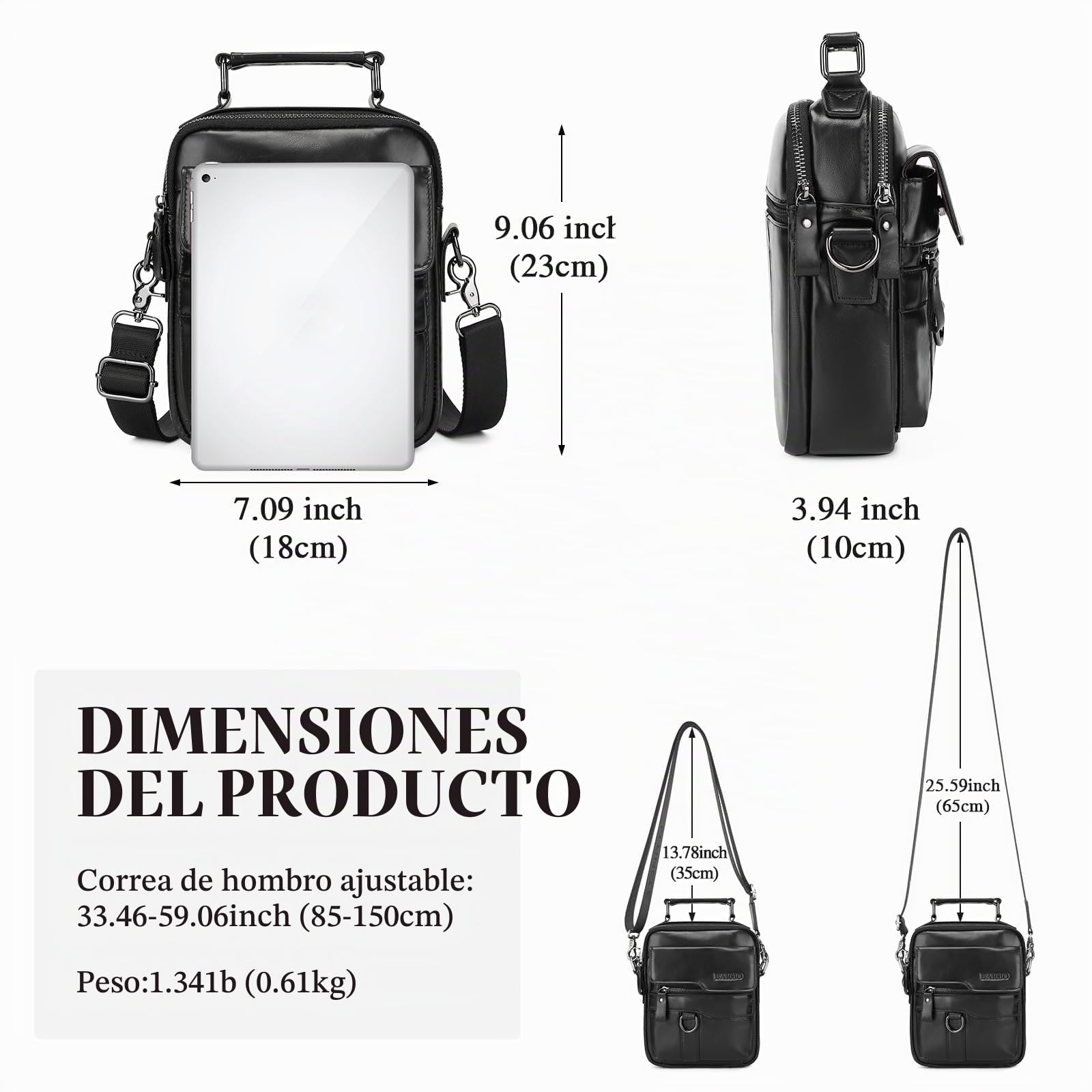 BAIGIO Bolso Bandolera de Piel para Hombre, Bolso de Hombro vintage, Bandolera para Trabajo, Viaje, Vida Cotidiana