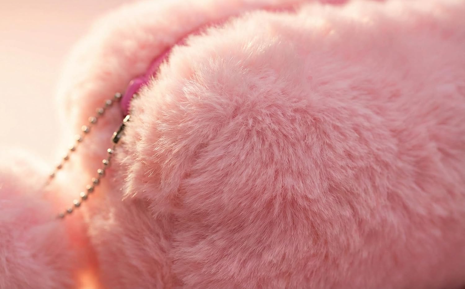 Pink Fluffy Pencil Case for Girls - Large Kawaii Faux Fur Pen Pouch with Pom Pom Charm, Cute Plush Makeup Bag Stationery Organizer for School Supplies (8" x 3" x 2")