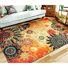 Contemporary Boho Retro Style Abstract Living Room Floor Carpets,Non-Skid Indoor Large Area Rugs,52"x75" Lotus