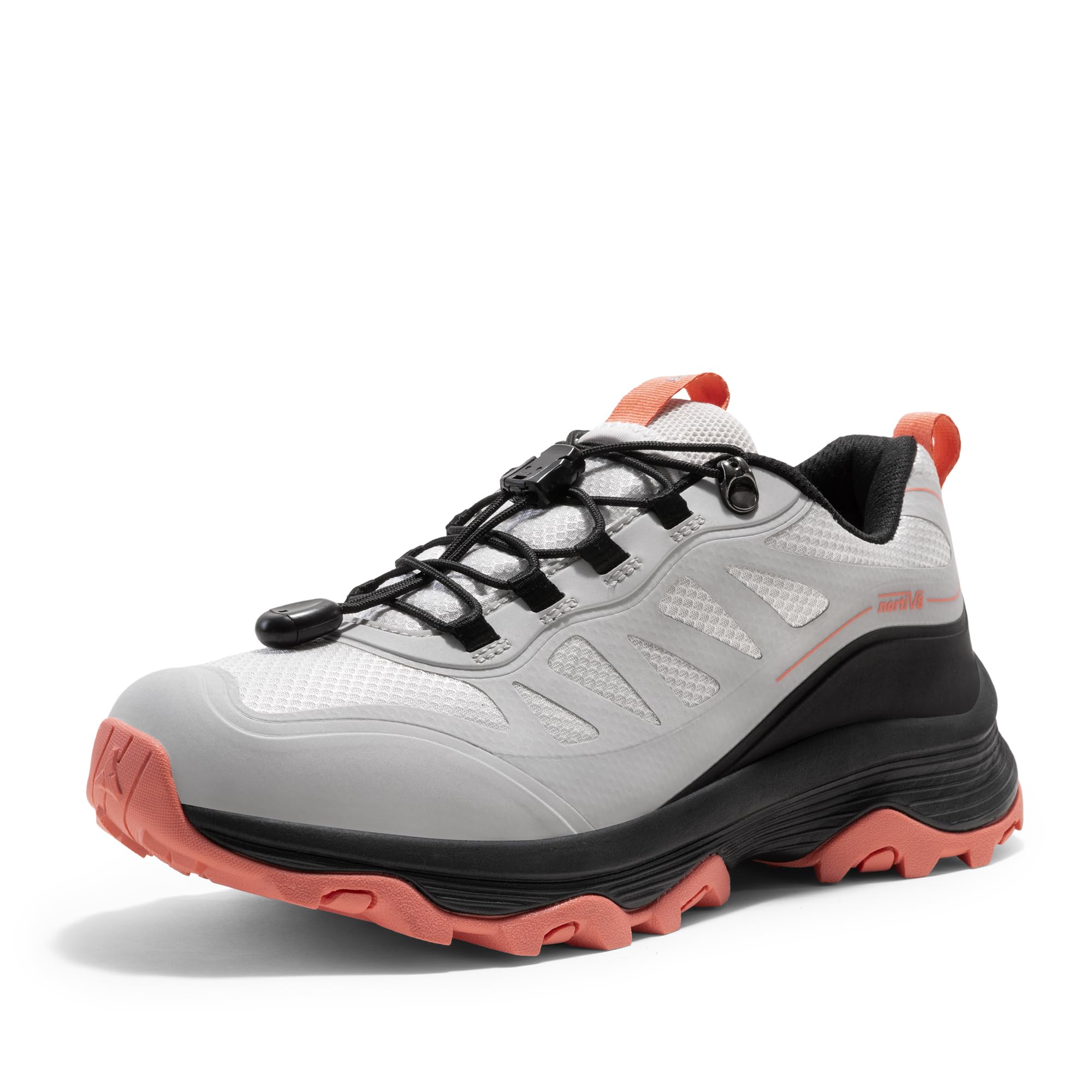 NORTIV 8 Women's Waterproof Hiking Shoes Quick Laces Outdoors Walking Trekking Camping Tennis Sneakers Grey Pink 7.5 SNHS241W