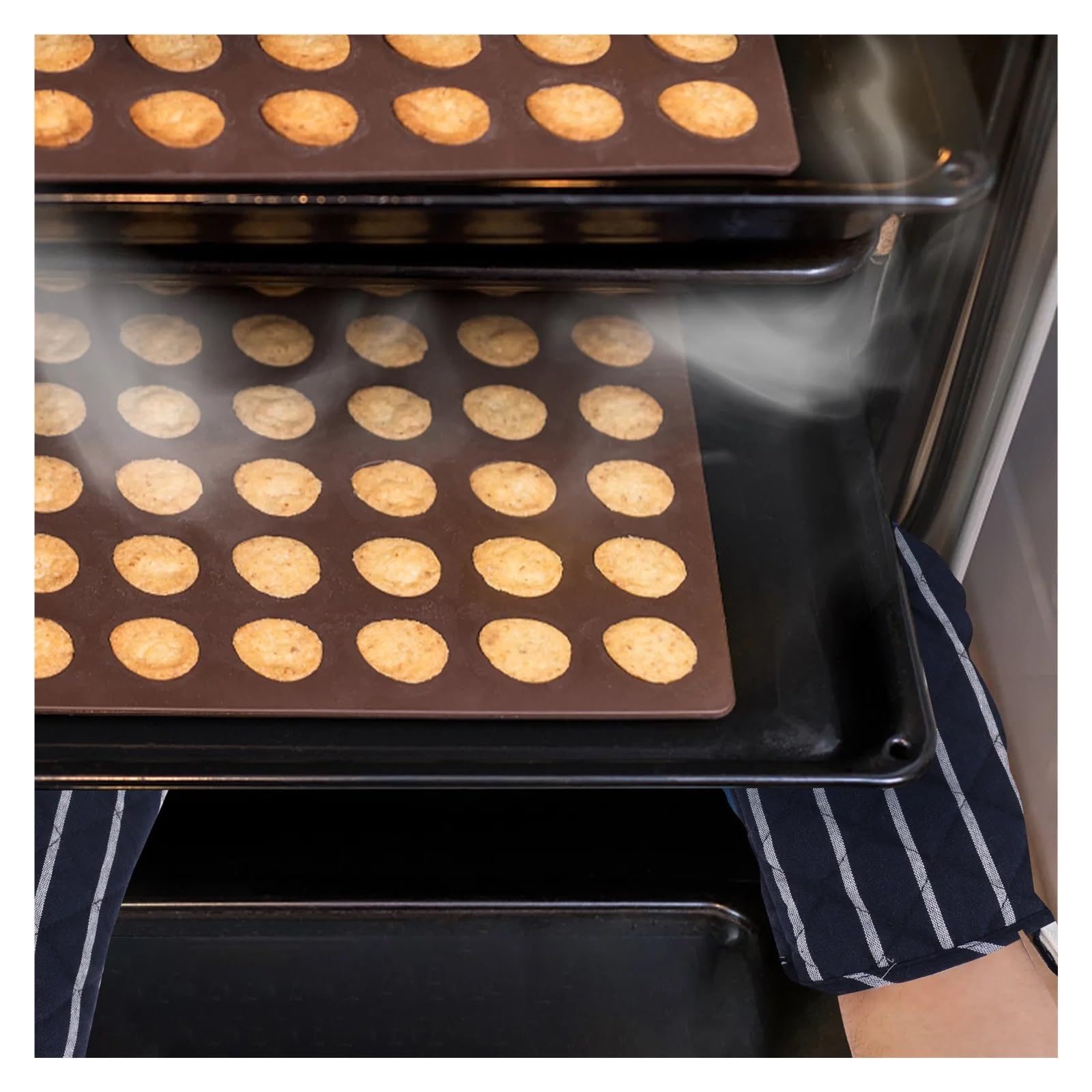 MRKU Gants de Cuisine compatibles avec Le Four (Lot de 2), Rayures Bleu foncé, maniques résistantes à la Chaleur, matelassées, pour Machine à café.