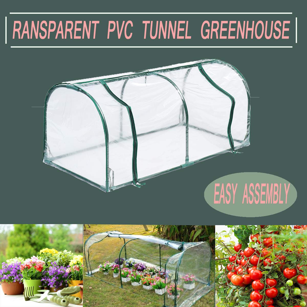 RanDal 2 Secciones Transparentes Transparente Túnel De Pvc Invernadero Plantación Verde Cultivo Caja De Acero Marco