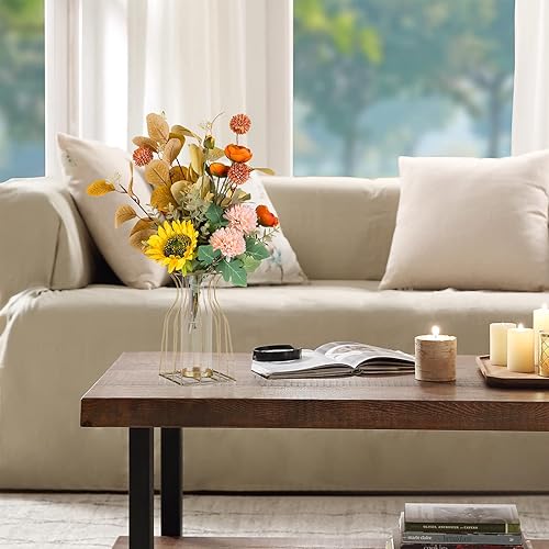 Miniatura 6 de Sziqiqi Jarrones de cristal para centros de mesa con diseño geométrico de metal, florero moderno transparente para decoración, jarrón decorativo