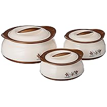 Amazon Brand – Solimo Chemical-Free Plastic and Stainless Steel Casserole (Brown Silver, 450/900/1450 ml) -Set of 3