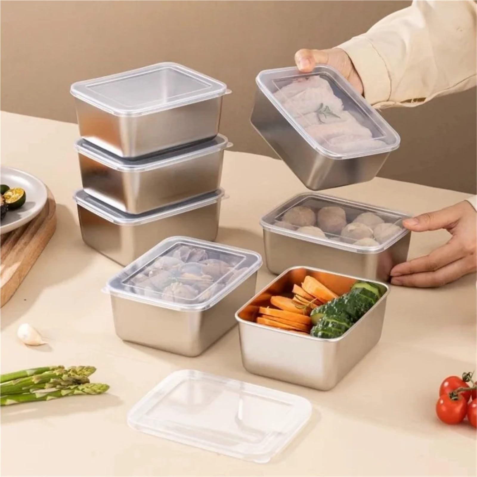 Contenedor de conservación alimentos frescos acero inoxidable 6 piezas Para Cocina