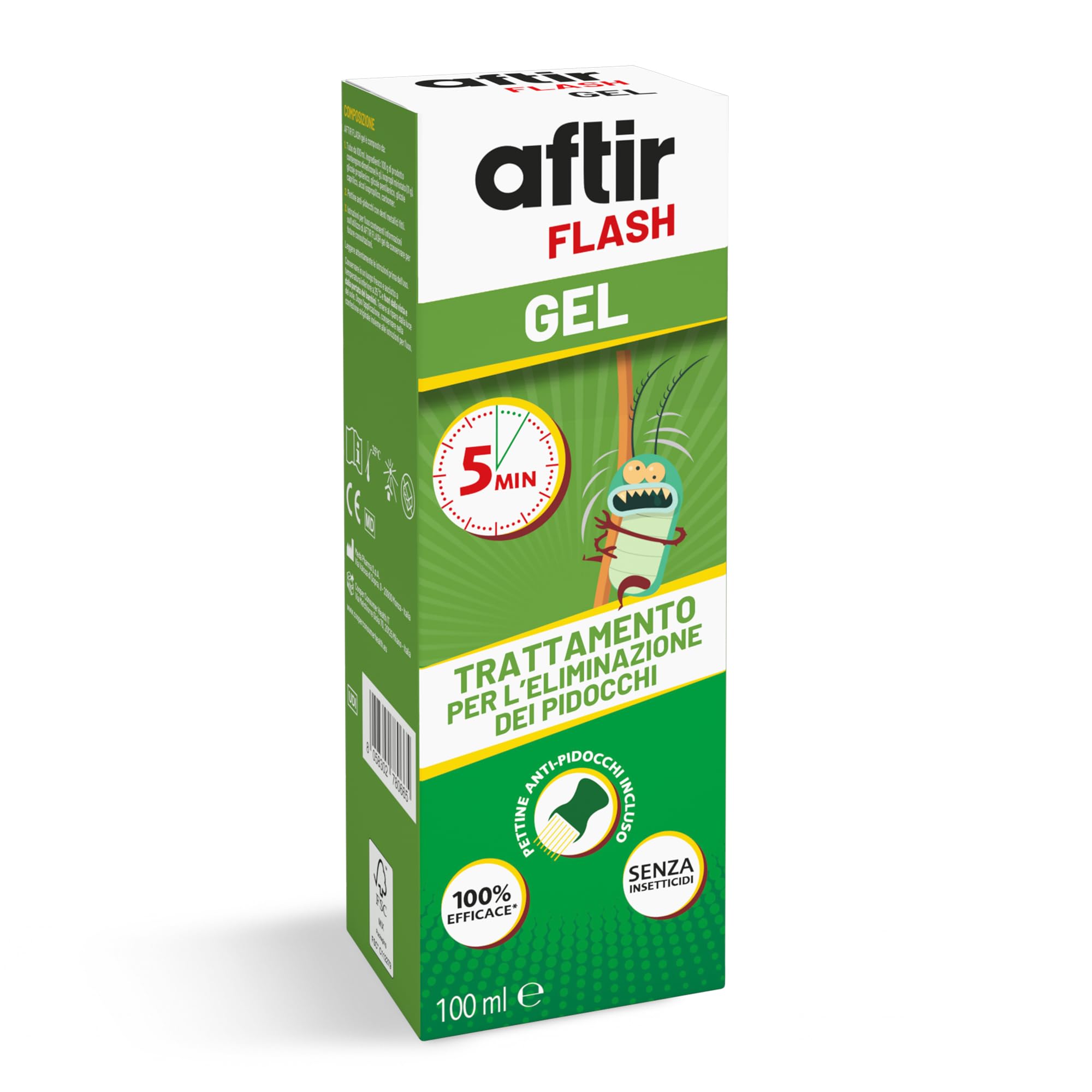 Aftir Flash Gel Antipidocchi 100 ml con Pettine Elimina Pidocchi e Lendini