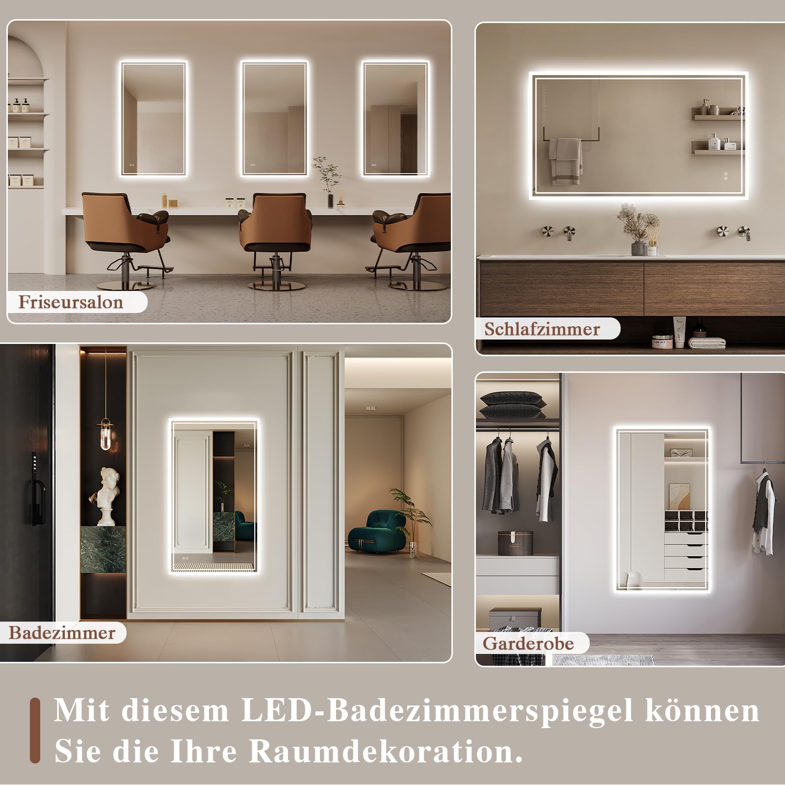 Badspiegel-mit-Beleuchtung 100x70cm - Badezimmer Spiegel mit Beschlagfrei - LED Badezimmerspiegel mit Touch-Schalter,Dimmbar,3 Lichtfarben Wandspiegel Horizontal/Vertikal
