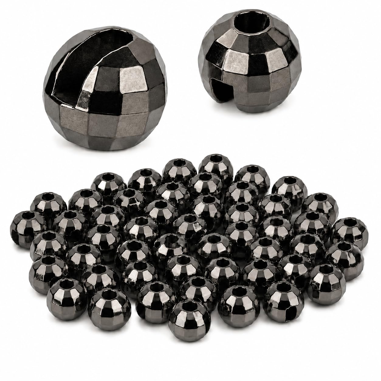 Tungsten Faceted Slotted Beads for Fly Tying - 50PCS Fast Sinking Tungsten Beads for Jig Hooks, Nymphs and More, Fly Tying Materials, 2.8mm, Black Nickel โ image 1