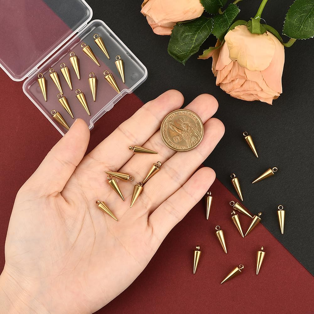 Beebeecraft 1 Box 30Pcs Cone Charms 18.5x5.5mm 18K Gold Plated Stainless Steel Small Spike Charms for Jewelry Making Necklace Necklace Earring DIY Crafts - Image 3