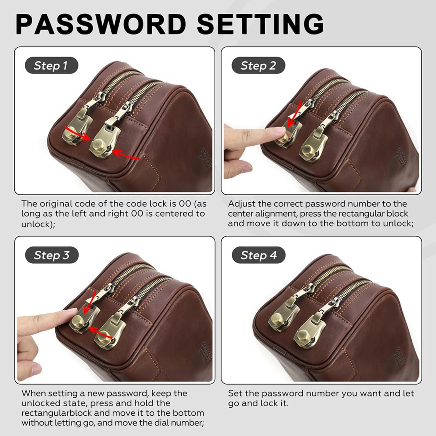 Men's Leather Bag with Anti-Theft Combination Lock, Large Capacity Travel Organizer, Compact Design, Multi-Purpose Shaving Kit Cosmetic Case for Travel (Black)