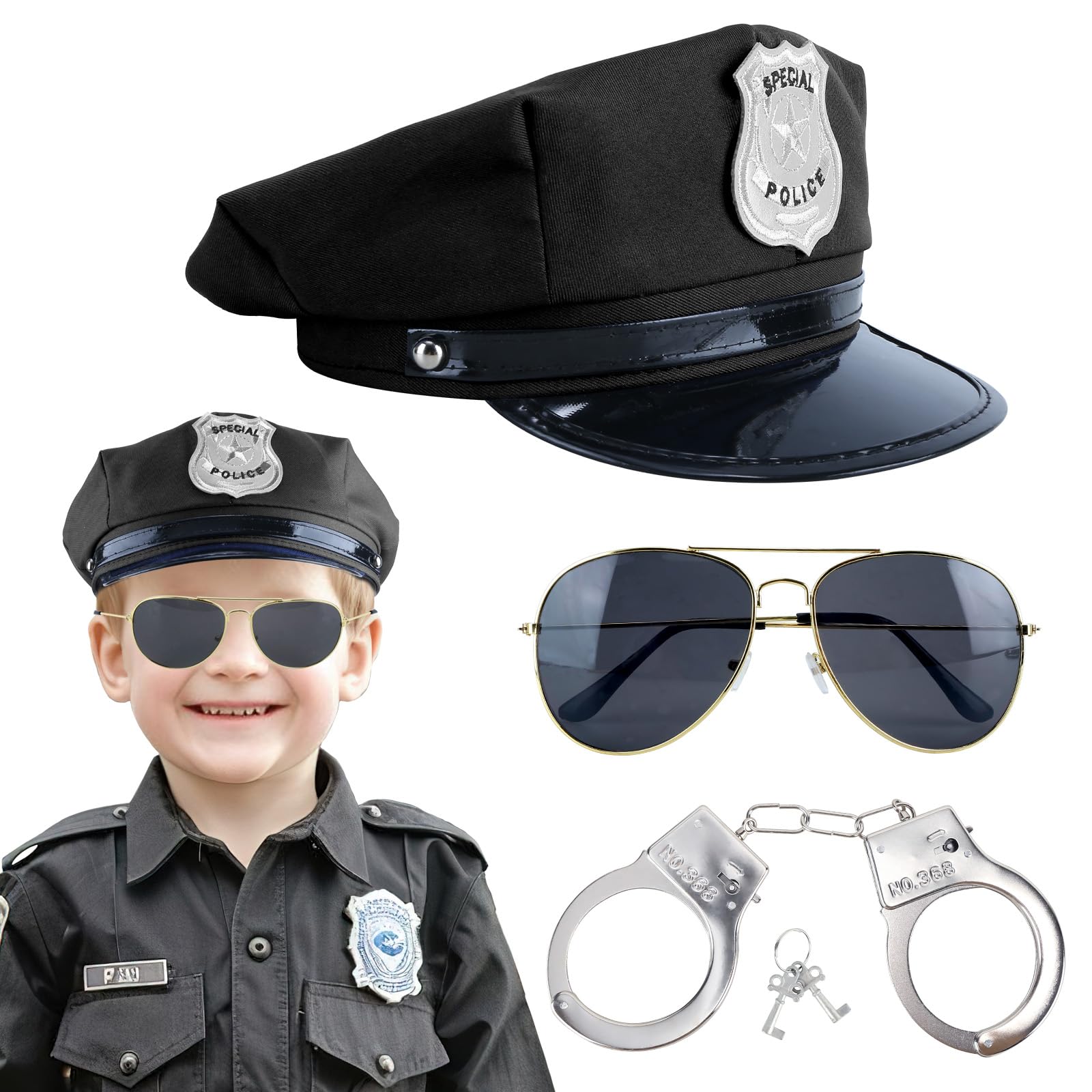 Luchild Children’s Policeman Hat - Kids Police Officer Costume Accessory for Carnival Christmas, Fancy Dress, and Role Play (Black)