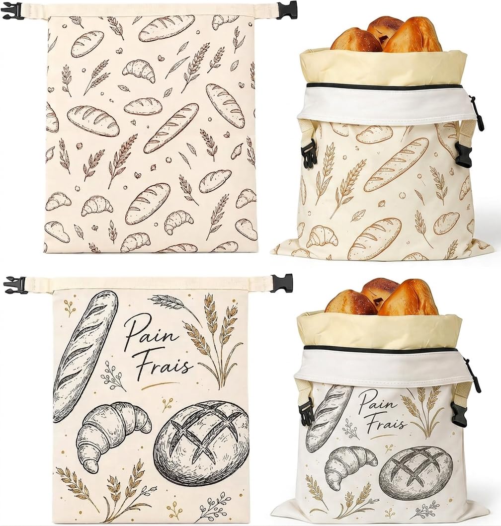 Dinsage A 2 Pack Beeswax Bread Bags For Homemade Bread, Reusable Bread Bags & Removable Inner Pouch, Large 43 X 32Cm Bread Bag For Sourdough Loaf, Bakery Storage For Freezer & Refrigerator (A)