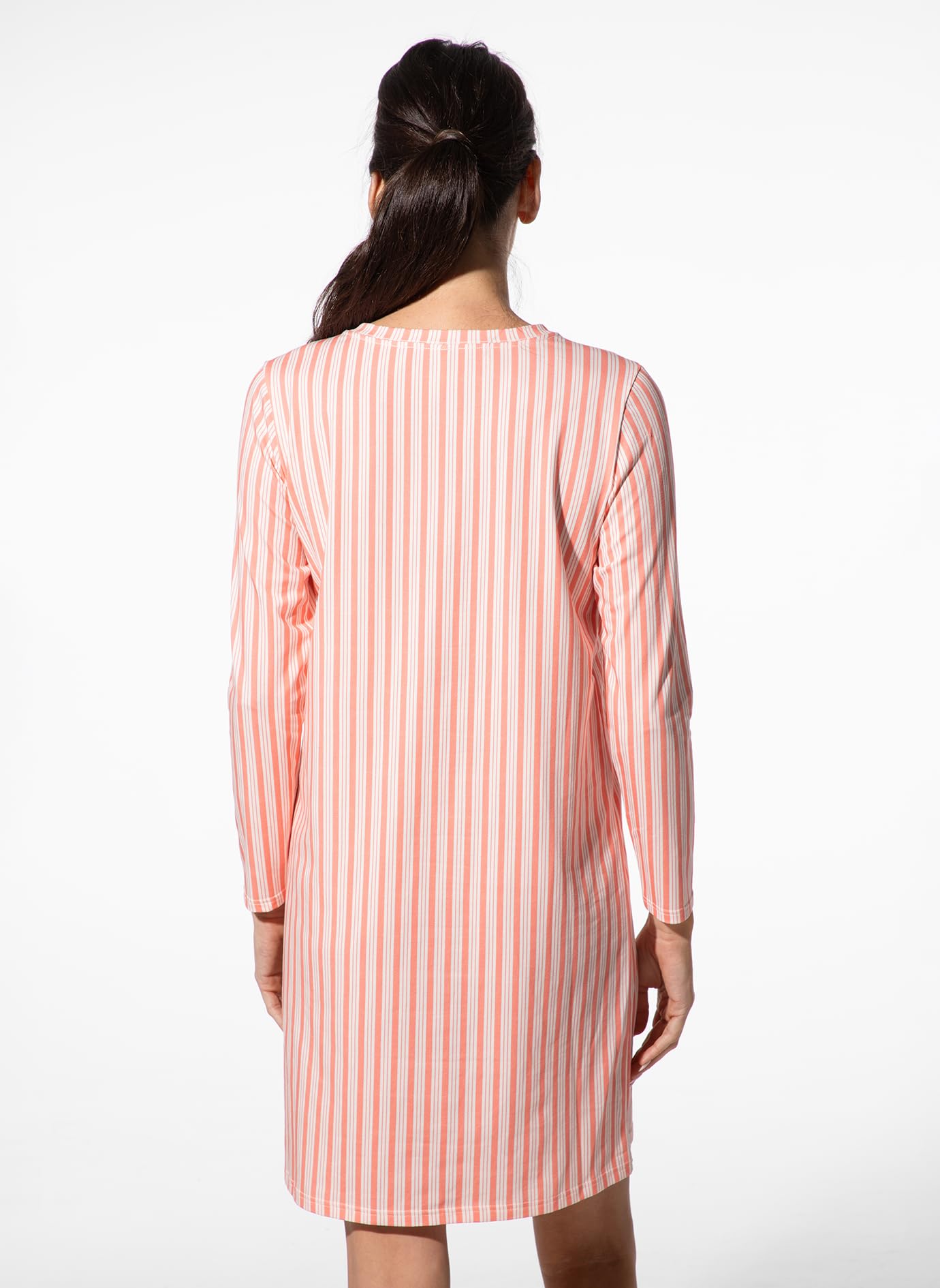 Short Stories Camicia da Notte da Donna, a Maniche Lunghe, Arancione a Righe, in Cotone, Morbida e Traspirante, per Notti accoglienti