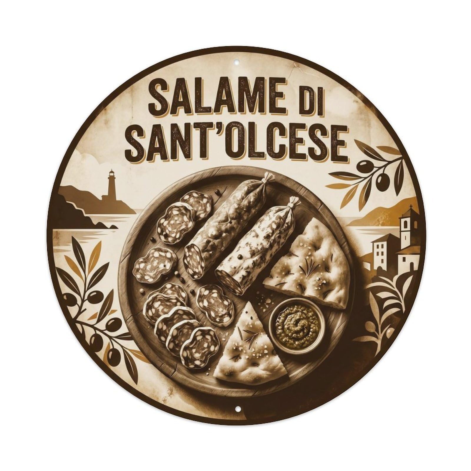 Italy Travel Culinary Culture Sant'Olcese Salami Metal Tin Sign