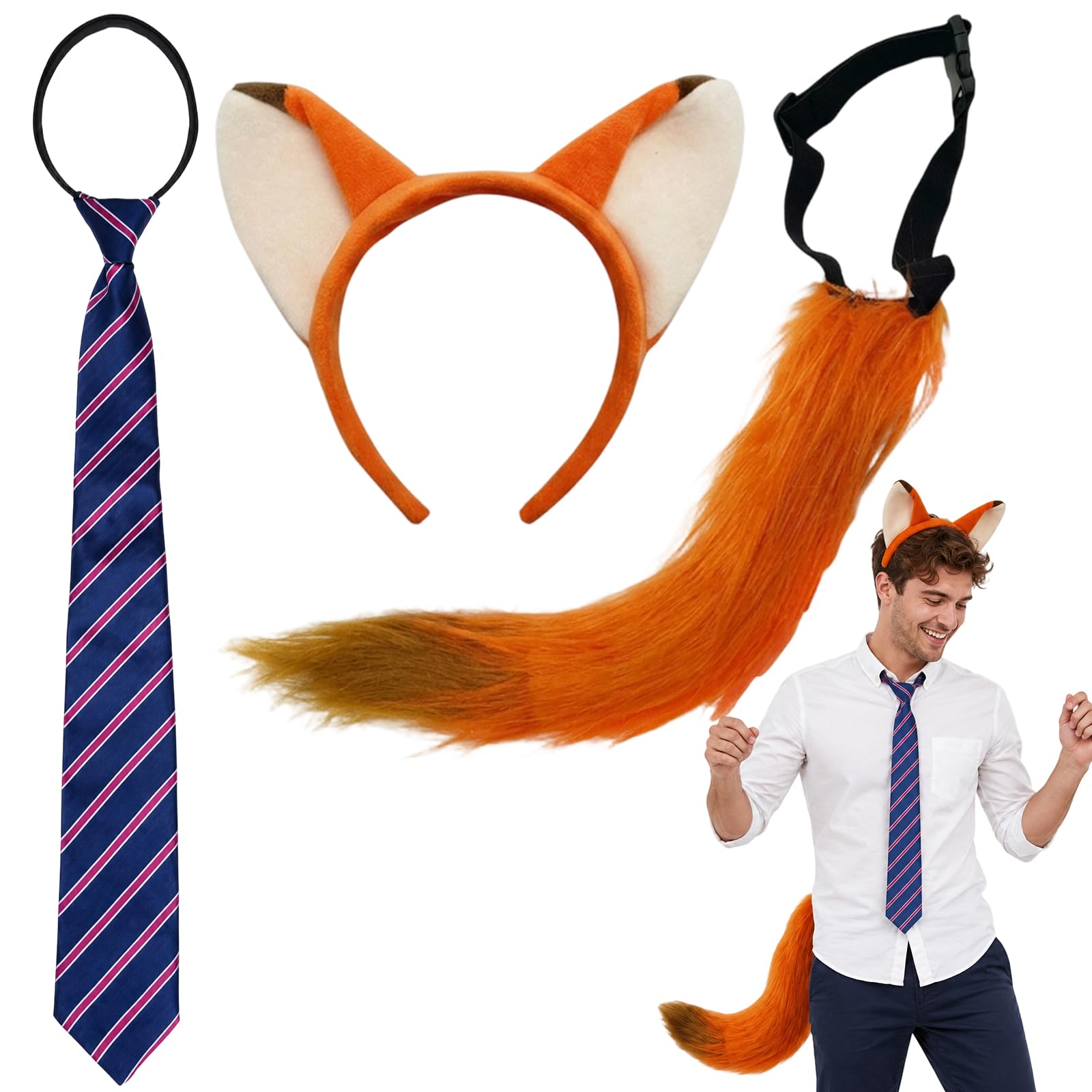 3PCS Fox Costume Accessory, Halloween Costume, Ears Headband Tail Tie
