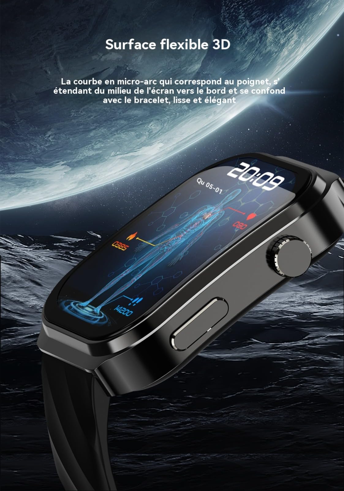 Męski smartwatch z zakrzywionym wyświetlaczem 3D 2,2 cala, połączenia Bluetooth, tętno, ciśnienie krwi, tlen krwi, sen, wodoodporny zegarek sportowy IP68