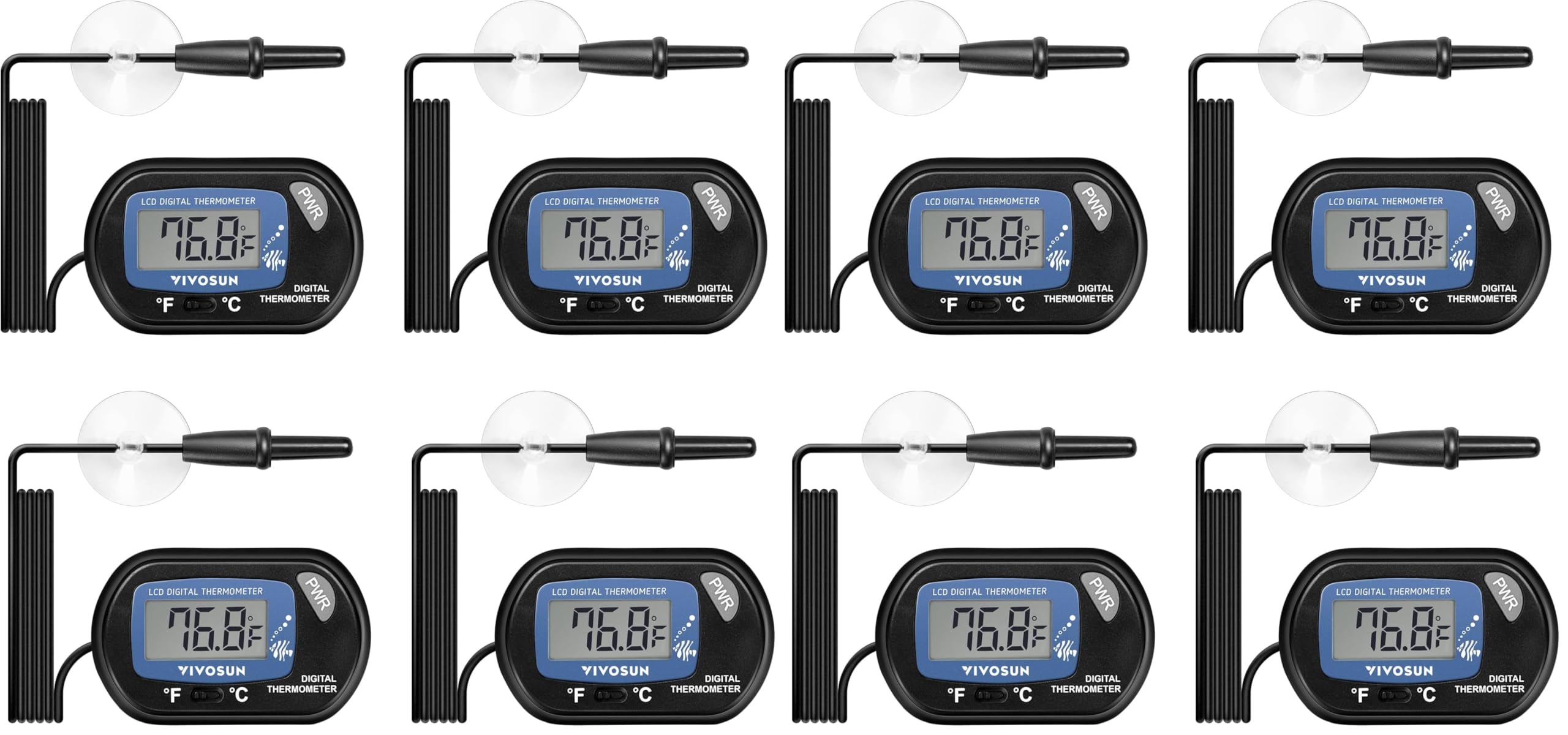 VIVOSUN 8-Pack LCD Digital Aquarium Thermometer Fish Tank Water Terrarium Temperature with Suction Cup for Turtle