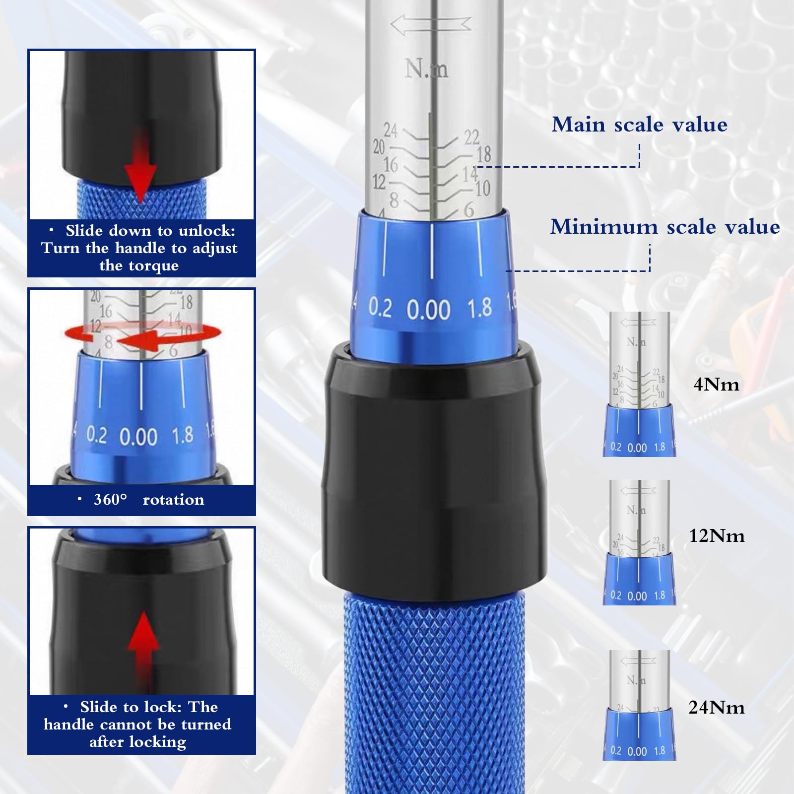 15 Pcs Llave Dinamometrica, 1/4'' Torque Wrench, Llave Torque, Chave Dinamométrica con Extensión, Adaptador Bits con Almacenamiento para Reparación Mantenimiento Bicicleta, Moto, Coche
