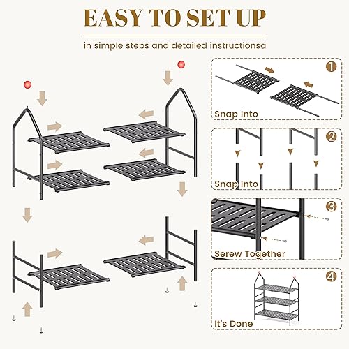 Miniatura 7 de Zapatero, organizador de zapatos de 3 niveles, estante de almacenamiento de metal, zapatero para armario, zapatero independiente para entrada,
