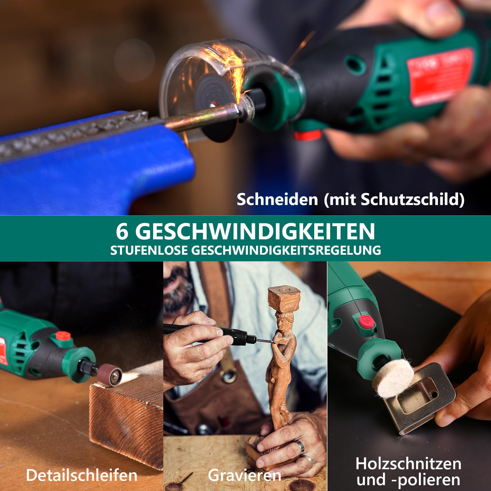 HYCHIKA 170W Rotationswerkzeug, Rotationswerkzeugsatz mit variabler Drehzahl und Flexwelle, 173-teiliges Zubehörset und Multiwerkzeug mit 8000-35000 U/min, perfekt zum Schneiden, Detailschleifen
