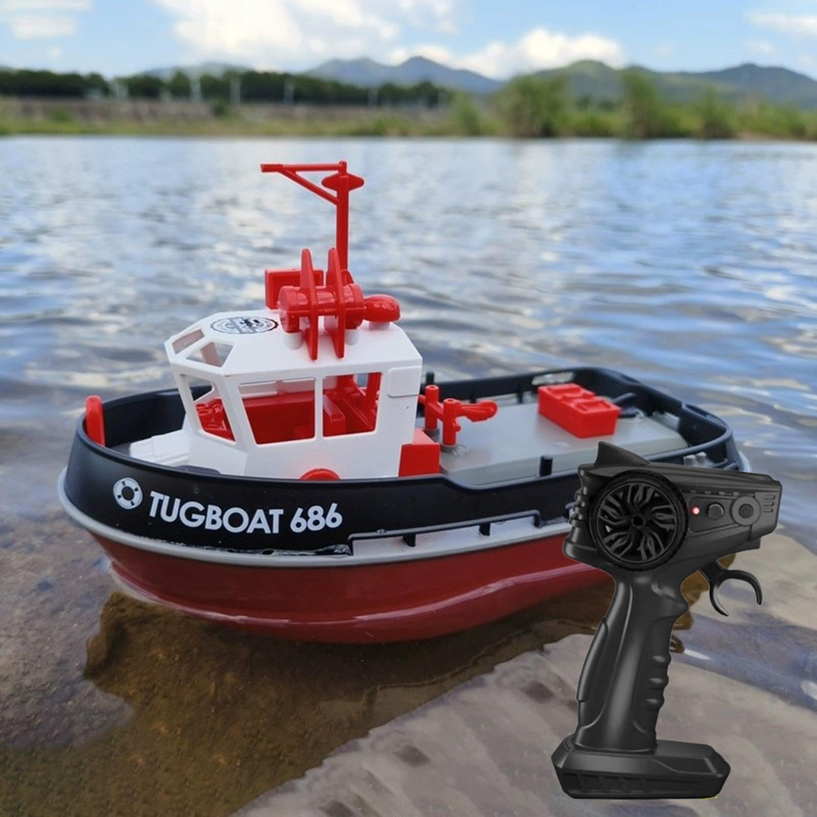predolo Modello Barca Giocattolo Telecomandata Nave Rimorchiatore RC Barca Motore Doppio Giocattolo Nave Elettrica Materiale PP Impermeabile Adatta per, Nero