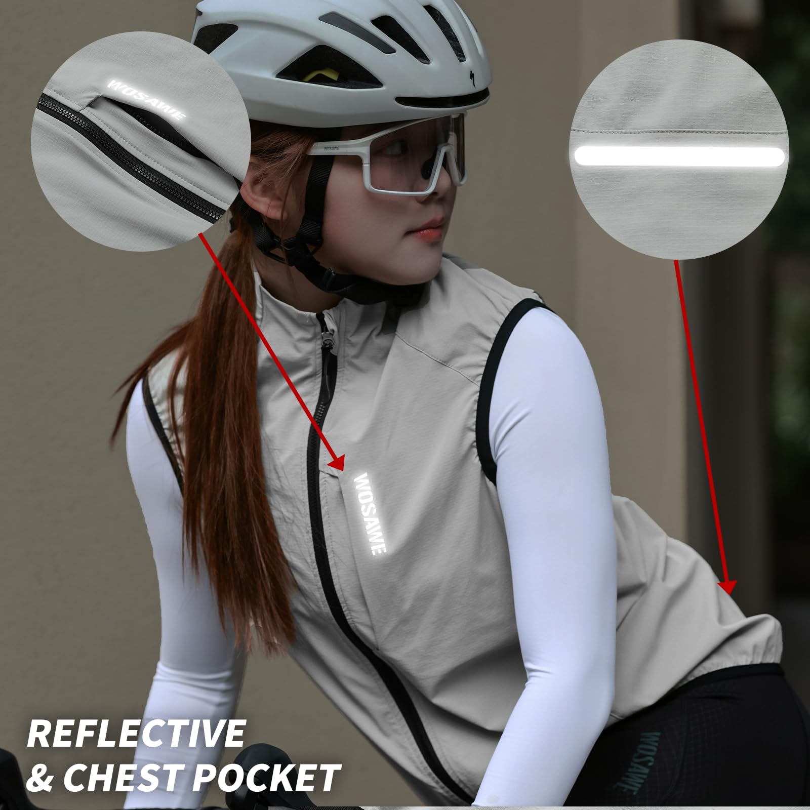 WOSAWE Chaleco de ciclismo para hombre Ligero y transpirable al aire libre Correr sin mangas Chaquetas de ocio Ropa deportiva