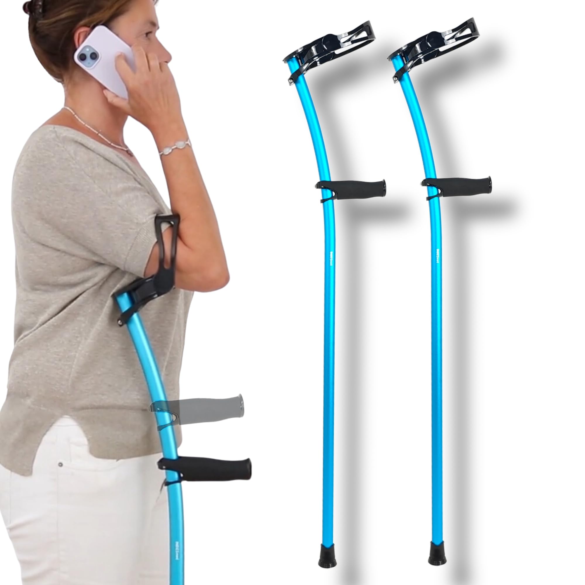INDESMEDUltra-Lightweight Forearm Crutches, Aerospace Aluminum (1 Pair/2 Units). Precise Handle and Cuff Adjustment Prevents tendonitis and Hand Pain