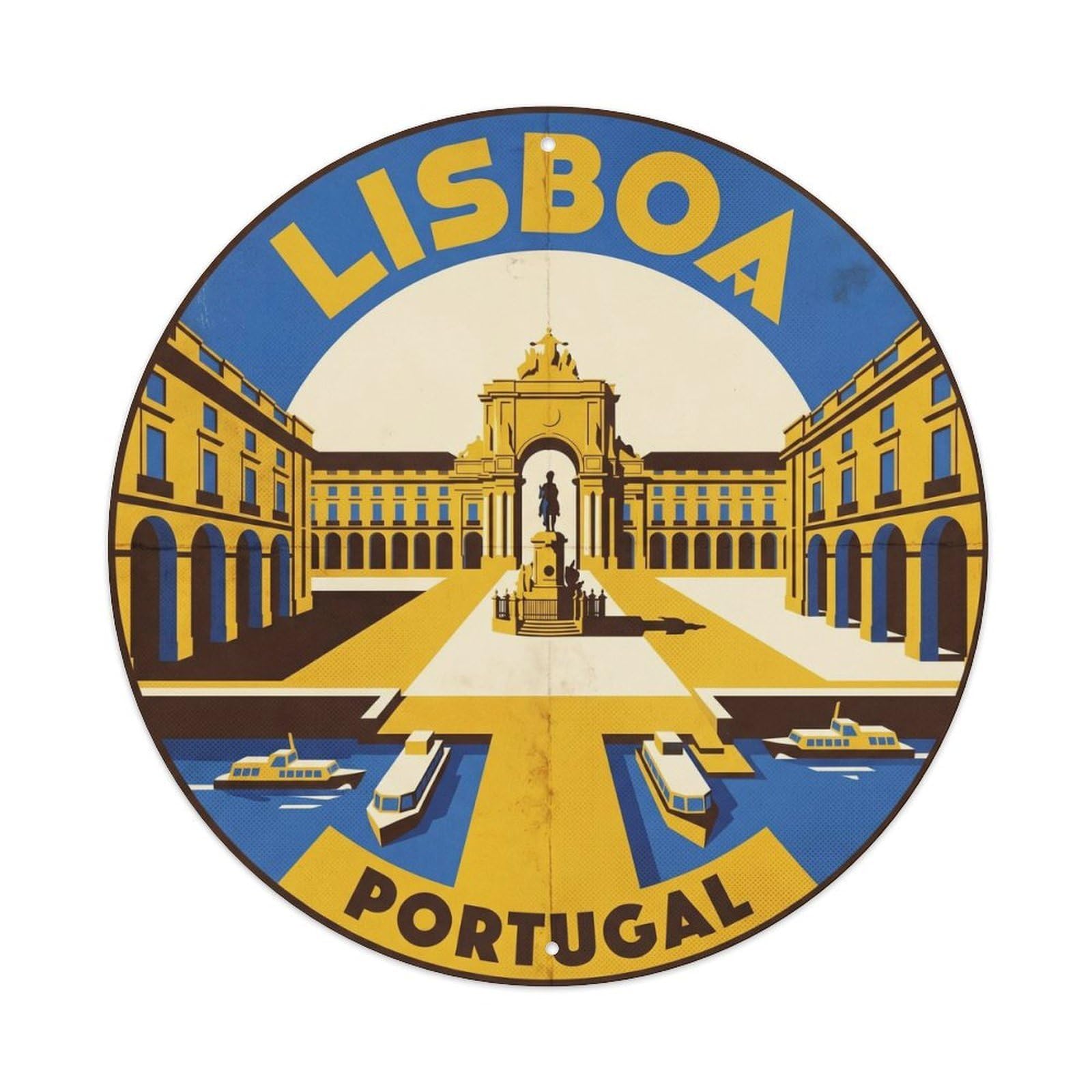 Olhnbad Style Portugal Lisboa Comercio Square Portuguese Heritage Metal Tin Sign
