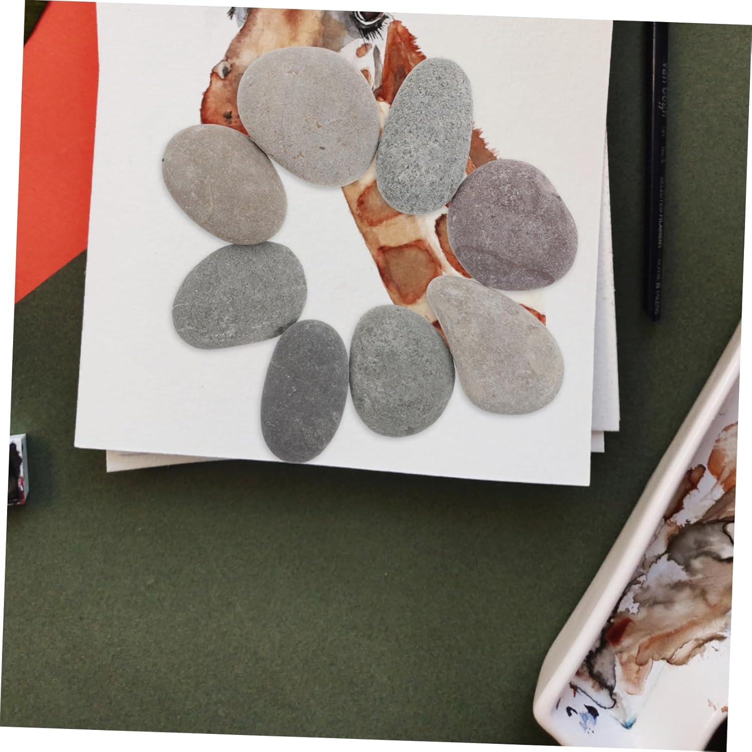 8pcs Hand Painted Pebbles for Boys and Girls Painting Rocks DIY Art Stones Flat River Rocks for Crafts Decor
