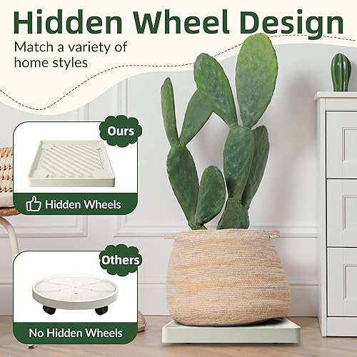 Miniatura 3 de REDHUGO Carrito redondo para plantas con ruedas ocultas, soporte rodante para plantas con ruedas, carrito de plantas resistente con ruedas para