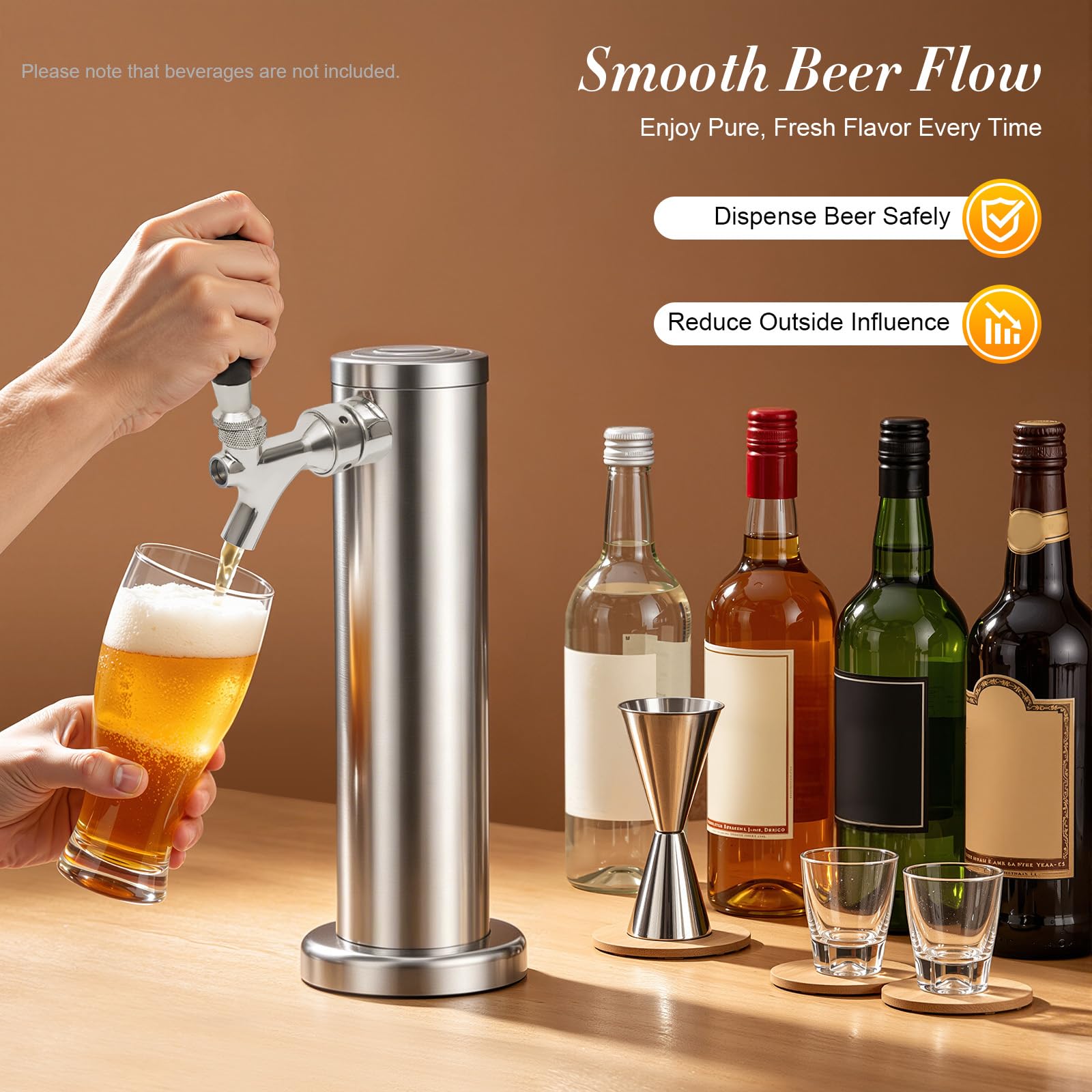 Dispensador de cerveza de 1 vía, acero inoxidable, torre de cerveza profesional con grifo, máquina de barril de cromo pulido para bar y uso doméstico (plata)