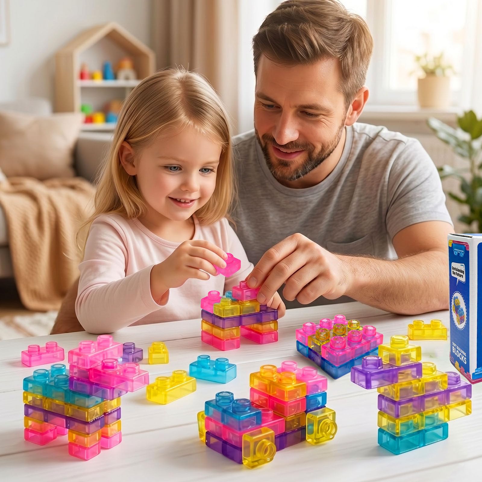 Blocchi da Costruzione Sensoriali, 40 Pezzi Jelly Blocchi, Gioco Espandibili, Morbidi e Flessibili, Giochi Sensoriali
