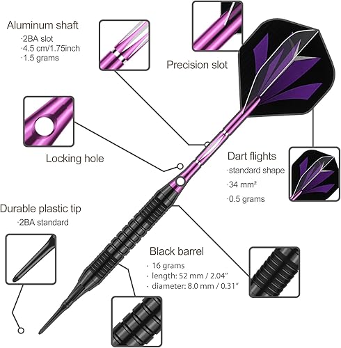 Miniatura 2 de Juego de puntas de plástico para dardos  0.63 oz 0.74 oz colorido arco iris punta suave dardos 50 juntas tóricas antisueltas 6 ejes (aluminionailon