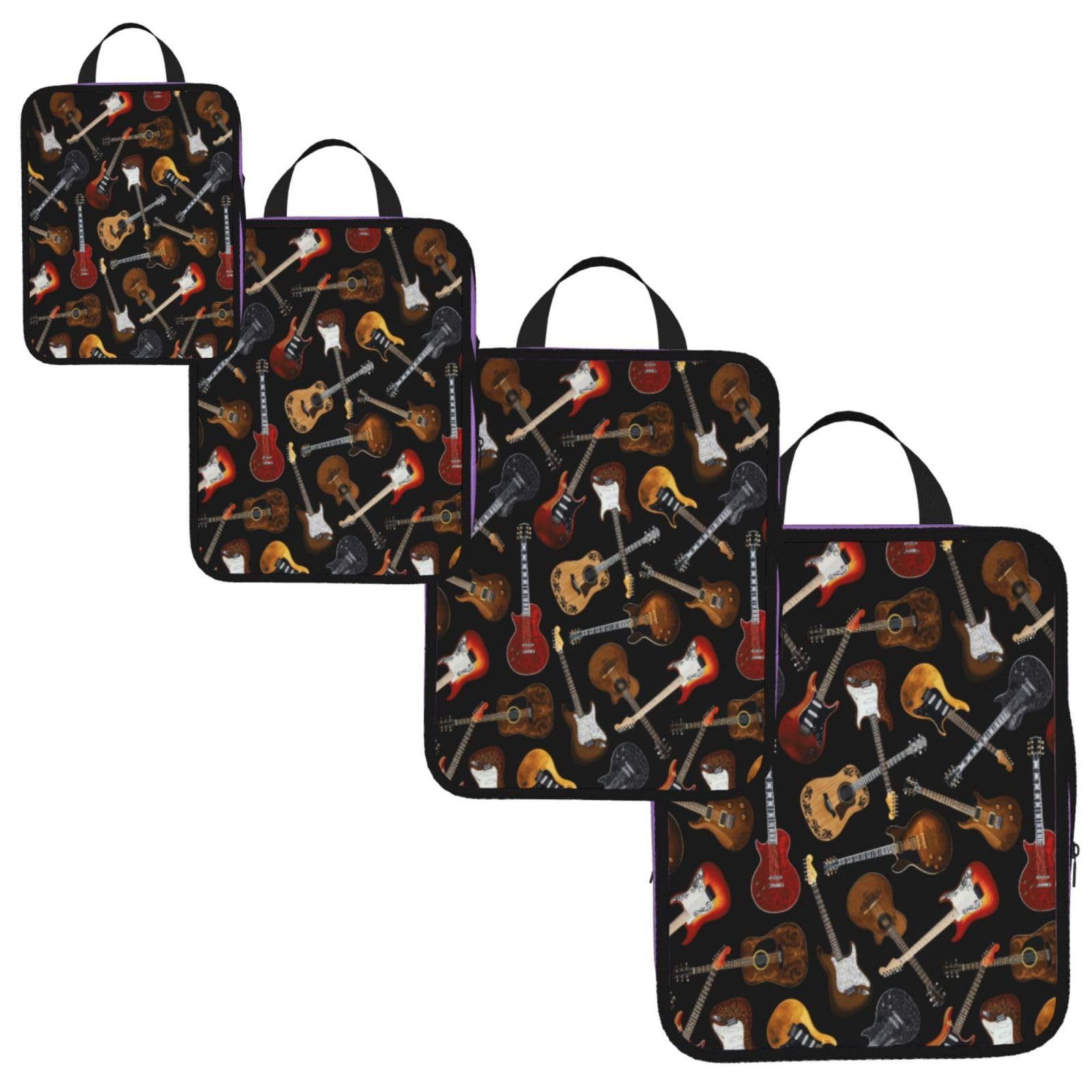 Guitars Print 4 Set Compression Packing Cubes for Suitcases,Expandable Storage Bag Organizers