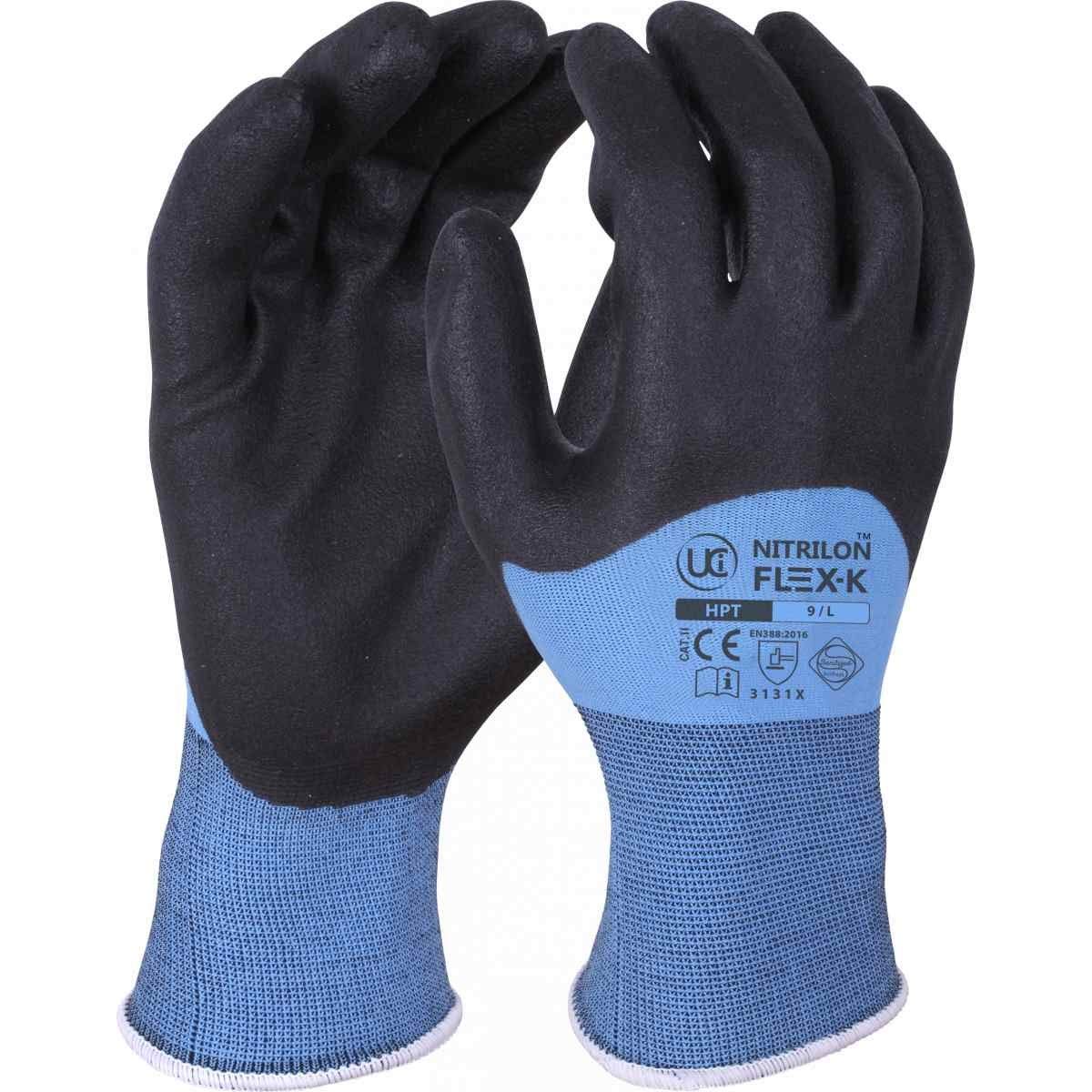 UCi NITRILON FLEX-K PVC-HPT® Coating Nylon Liner Comfort Dexterity Knuckle Coated Blue Glove (9/Large)