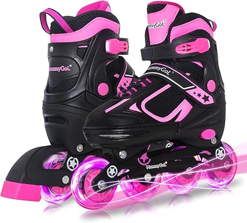 Miniatura 17 de MammyGol Adjustable Inline Skates for Kids Boys Girls Youth Beginner with Light up Wheels Ages 4-16 Verde,Negro,Azul,Rosa,verde