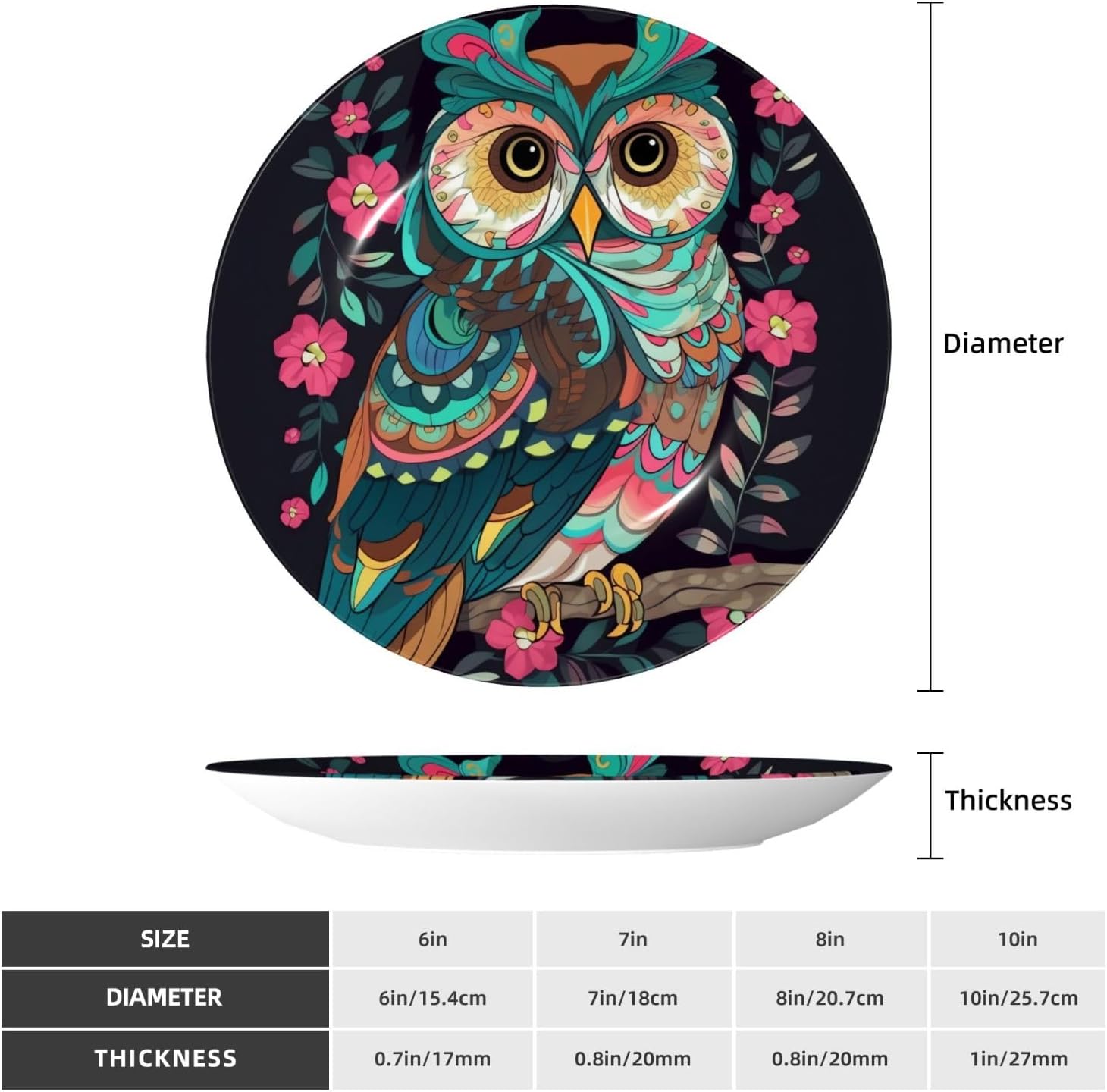 Bone China Decorative Plate with Display Stand Ceramic Decorative Plate Anime Owl Wall Hanging Ornament Porcelain Dinner Plates Art Crafts Ceramic Ornaments Wall Decor 7in image 2