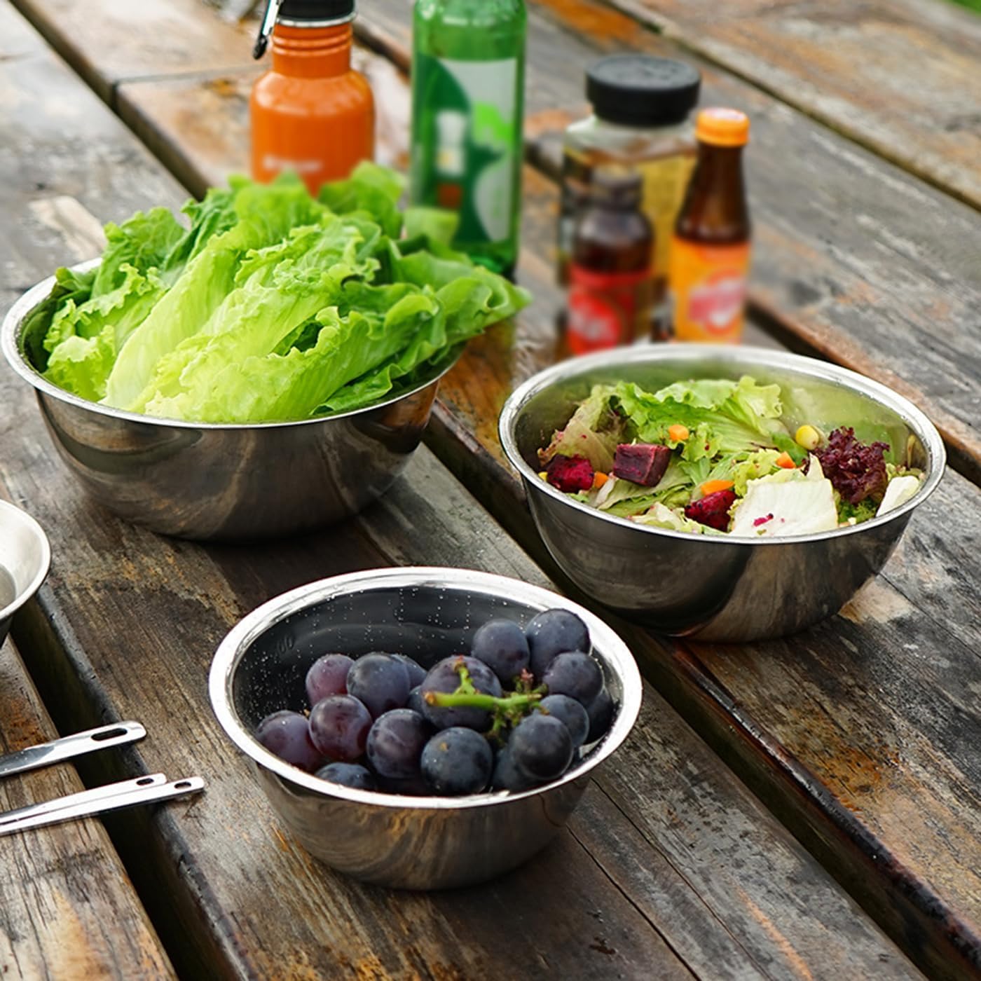 Stainless Steel Mixing Bowl Set, Large Stainless Steel Mixing Bowl, Stainless Steel Camping Utensils Tableware, 3 Sizes Reusable Food Storage Organizers For Kitchen, Travel, Picnic, BBQ