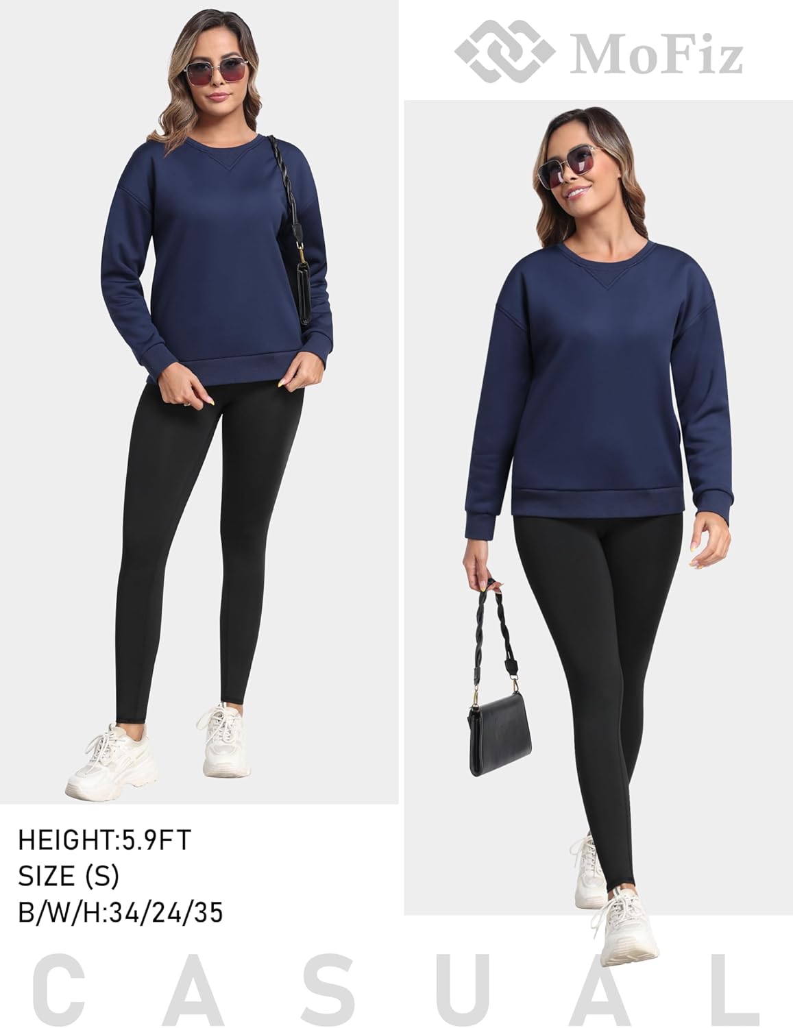 MoFiz Women's Fleece Lined Crewneck Sweatshirts Sherpa Lined Pullover Winter Warm Long Sleeve Casual Tops with Pockets - Image 7