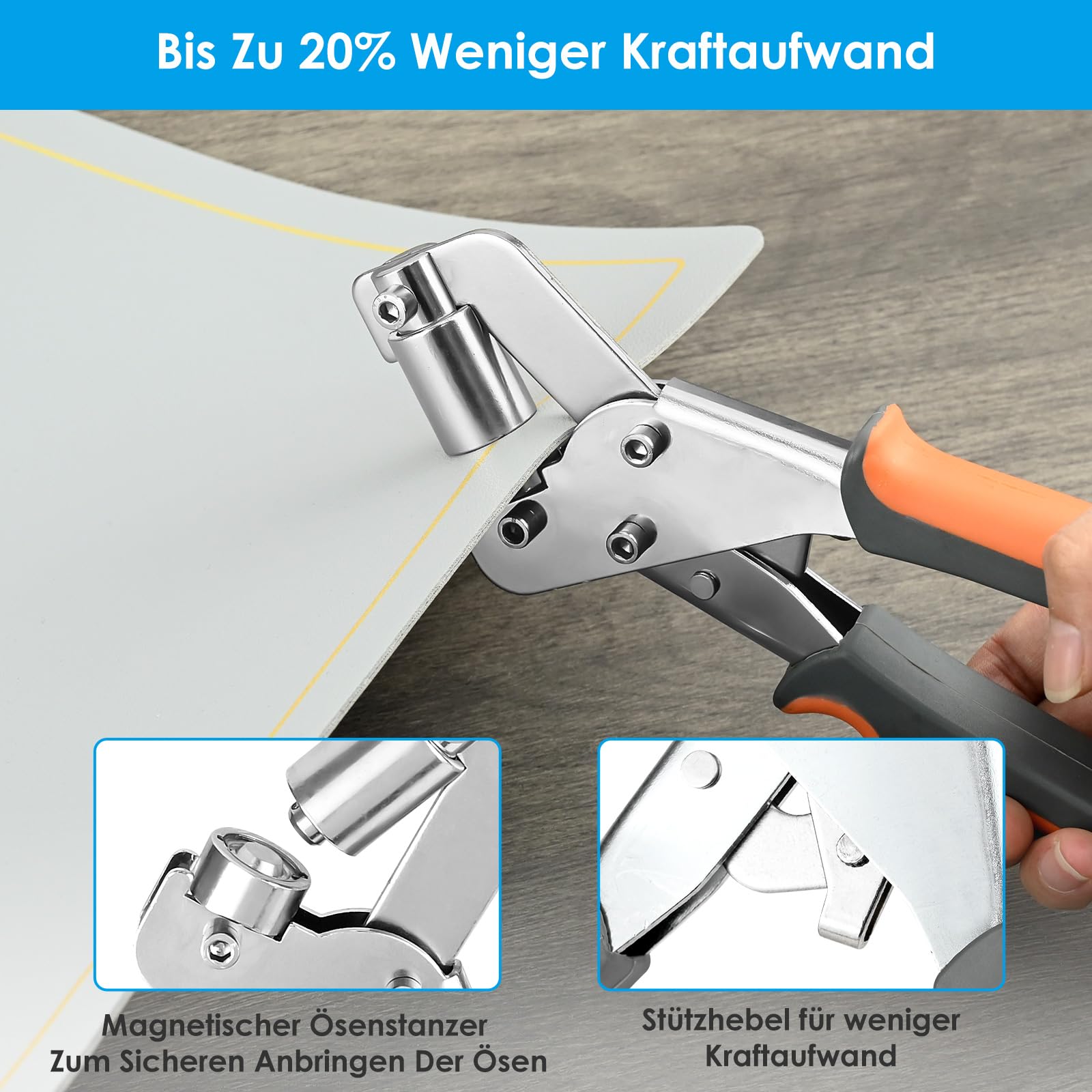Pinza professionale per occhielli con 400 occhielli (diametro 10 mm), kit di attrezzi per occhielli, punzonatura magnetica in acciaio al carbonio, pressa per occhielli magnetica, set di pinze per