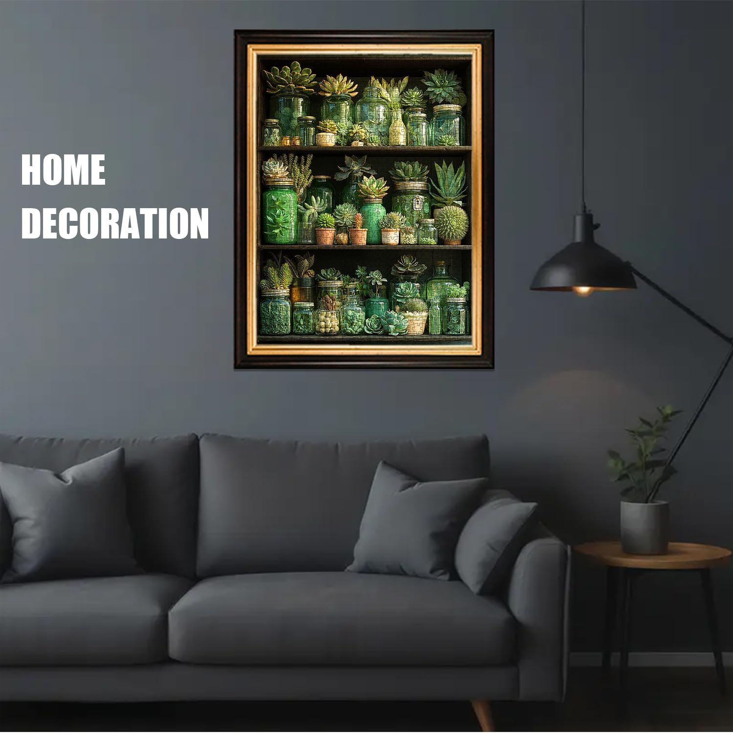 1000 Piece Jigsaw Puzzles for Adults, Green Succulents and Cactus in Glass Jars, Botanical Plant Shelf Puzzle, Relaxing Nature Family Game Home Decor