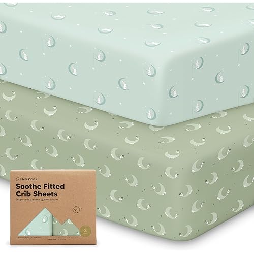 KeaBabies 2-Pack Organic Crib Sheets for Boys, Girls, Jersey Fitted Crib Sheet, Baby Crib Sheets Neutral, Cotton Breathable Crib Sheet, Cute Printed Crib Mattress Sheet, Baby Mattress Sheets(Lunaris)