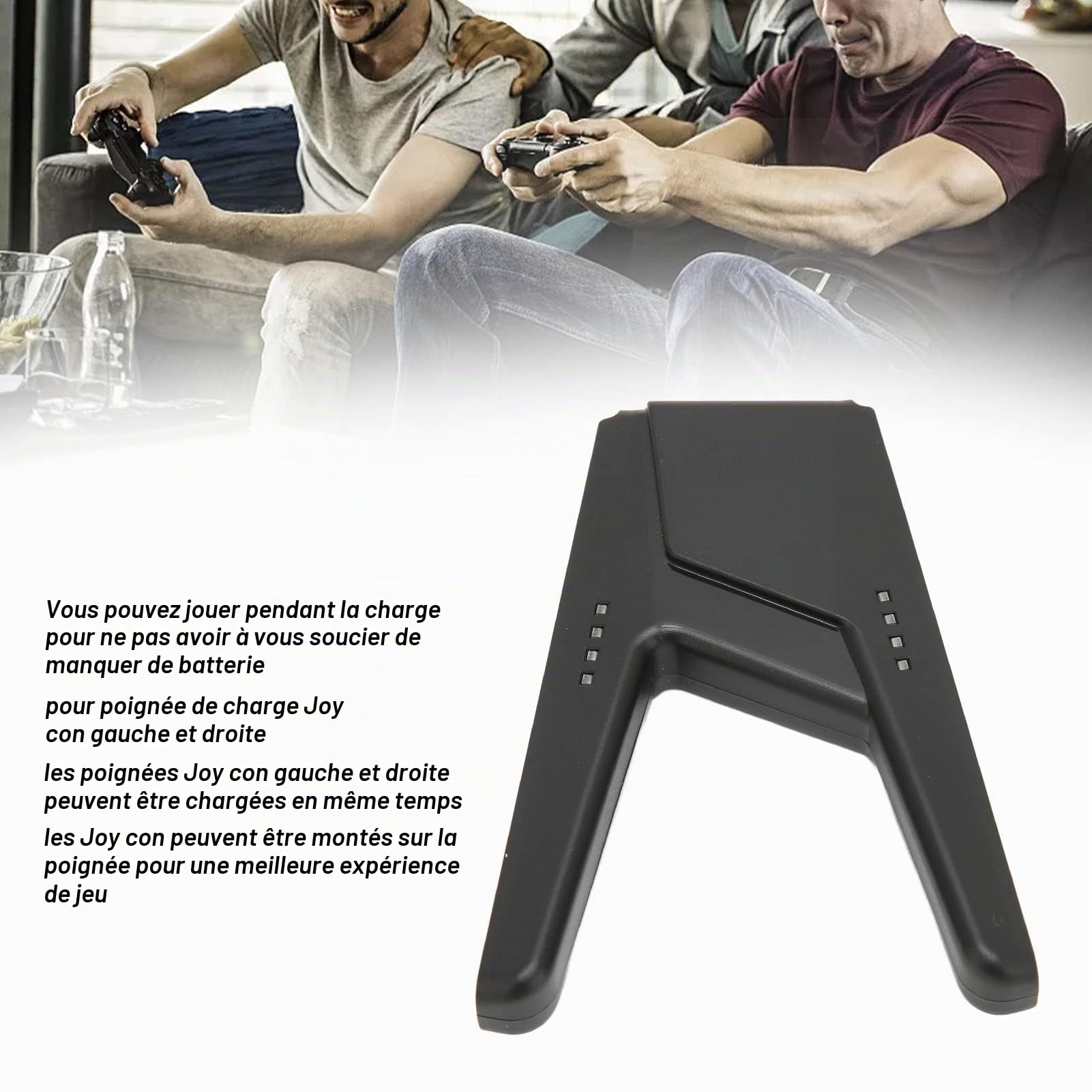 pour Support de Poignée Joy Con, Support de Poignée de Jeu Portable, Jouer Pendant La Charge, Peut Charger Les Poignées Gauche et Droite, Expérience Confortable, Accessoire Parfait pour Joy Con(Noir)