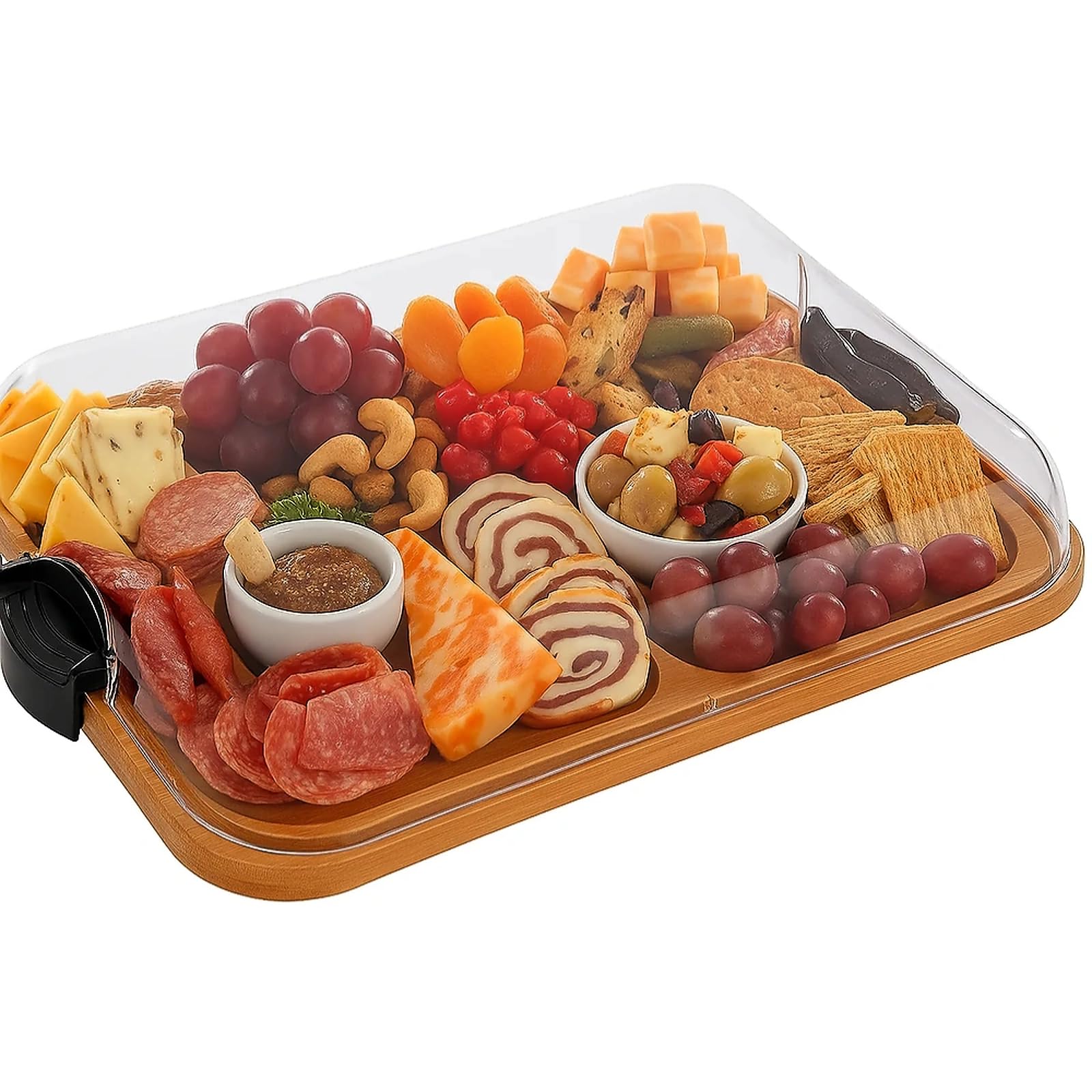 Tabla de queso con tapa - Bandeja de madera para servir charcutería, plato de corte reversible para cocina, fiesta, picnic, boda, ideal para los amantes de la comida