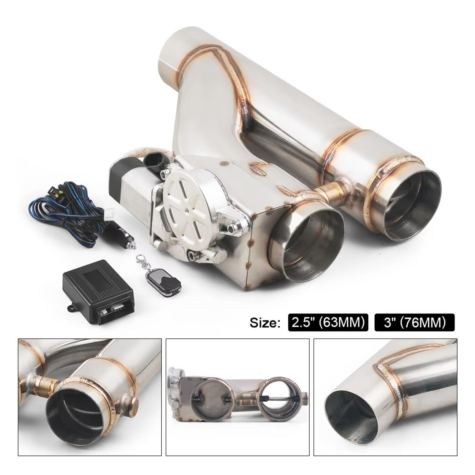 Endrohrblende Universal 2,5" 3" Elektrischer Auspuff-Ausschnitt-Satz Y-Rohr-Auspuff-Steuerventil Dual-Ventil-System-Schalter-Fernbedienungs-Satz Auspuffrohr(2.5INCH)