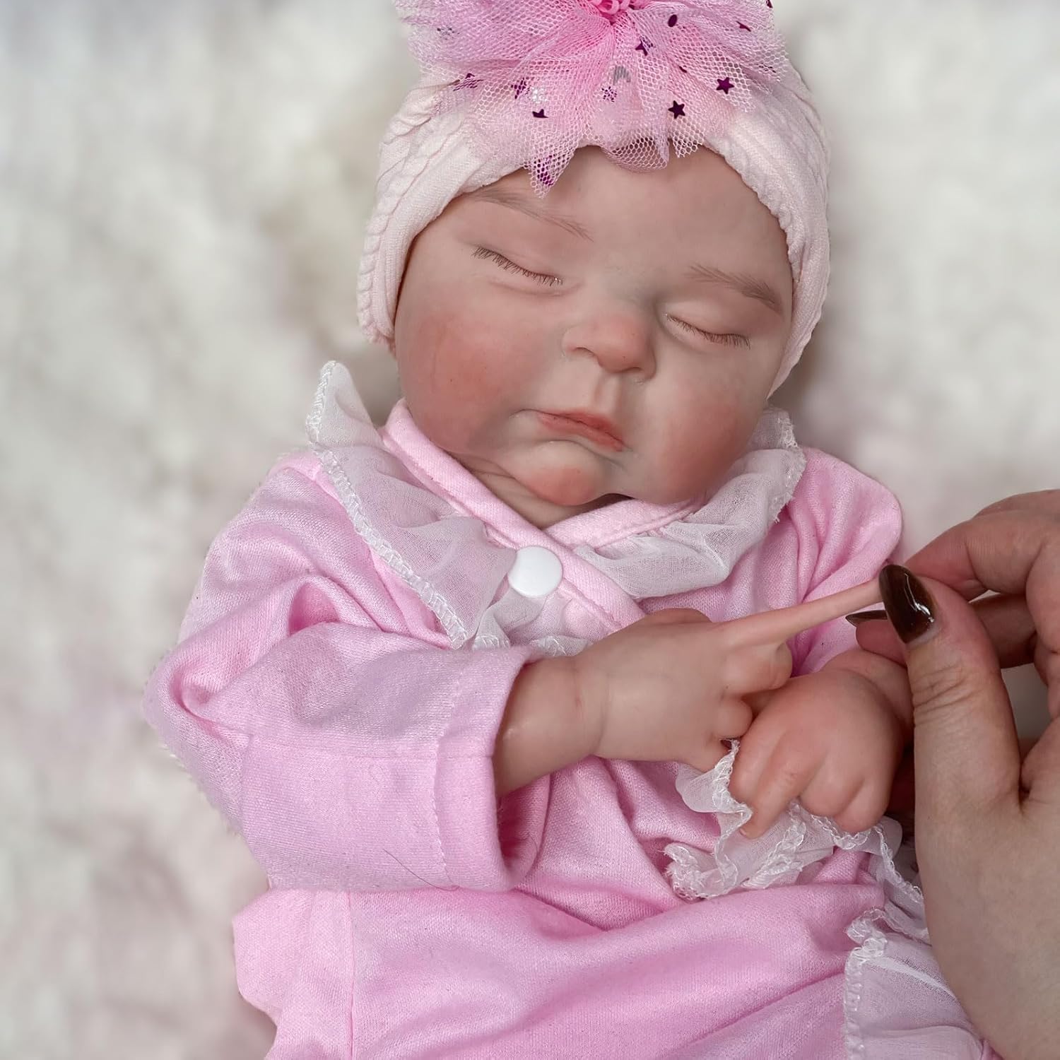 18inch Soft Silicone Baby Doll Full Body Girl Lifelike Sleeping Reborn Dolls Closing Eyes Hand Painted Realistic Doll for Kids Anatomically Correct