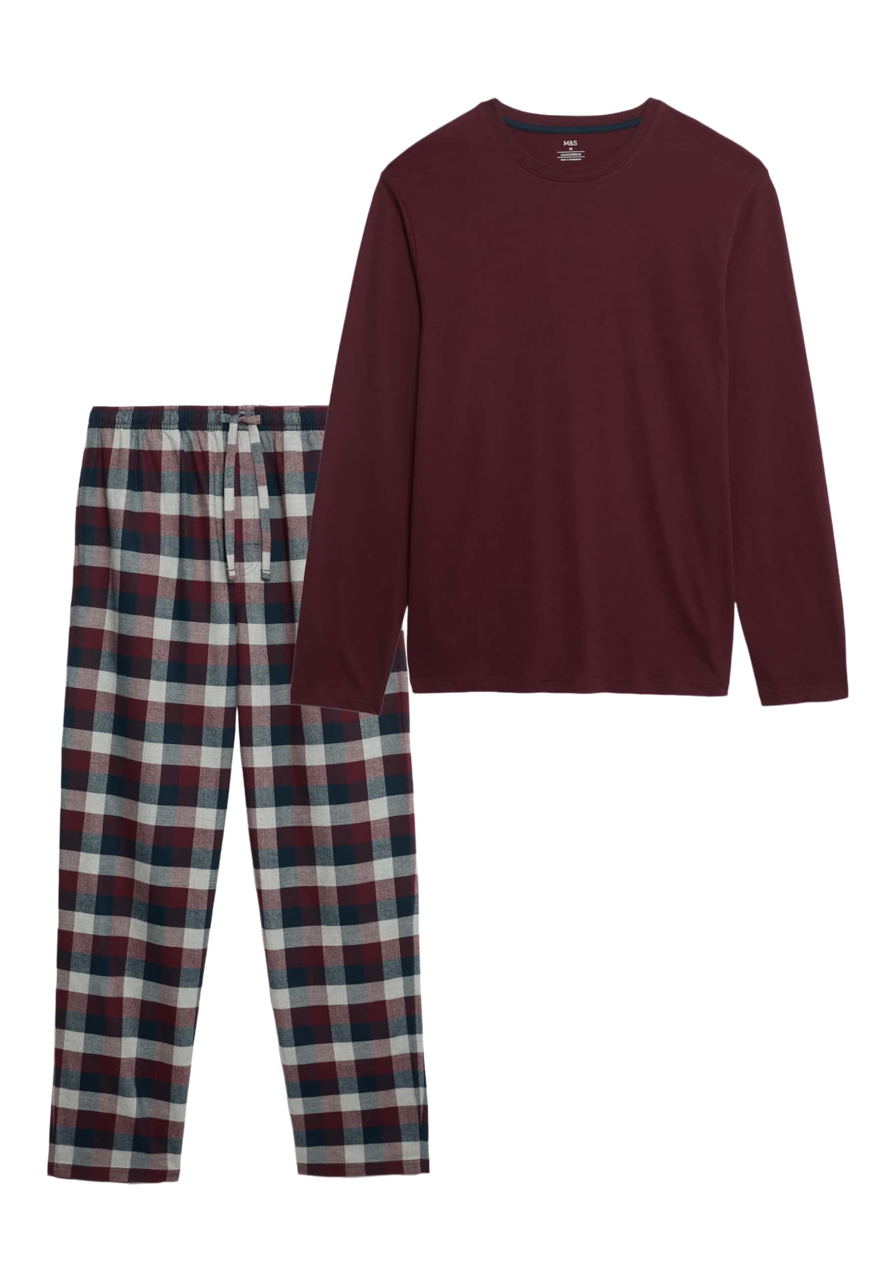 Marks & Spencer Conjunto de Pijama de Algodón Afelpado para Hombre, Ajuste Normal, Cintura con Cordón, con Bolsillos