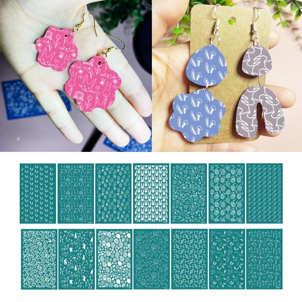 REDYY Clay Stencils,Rabbits Silk Screen for Clay Earrings Making 6.3x4Inch Print for Printing Clay Wood Fabric